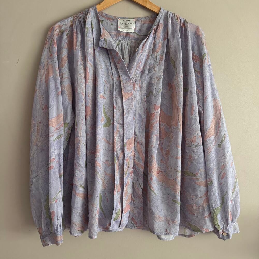 Forte Forte Lavender Purple Marbled Print Blouse Silk Blend Top